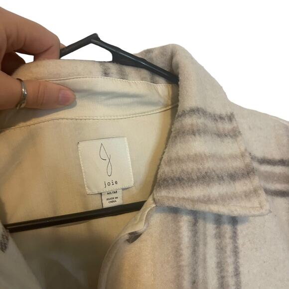 Joie Women's Size Medium Neutral Cream Long Button Up Shacket Sweater Jacket - Picture 6 of 11